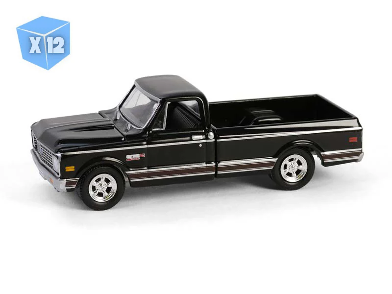 12 PACK 1972 Chevy Cheyenne C10 – Black Diecast 1:64 Scale Model - Greenlight 30546