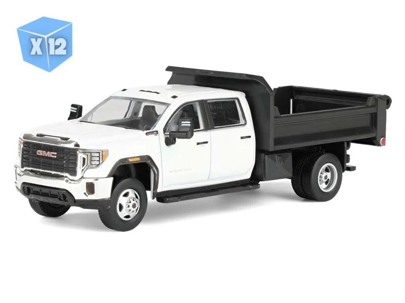 12 PACK 2022 GMC Sierra 3500HD w/ Dump Bed - Summit White Diecast 1:64 Scale Model - Karson Diecast Co. 51563A