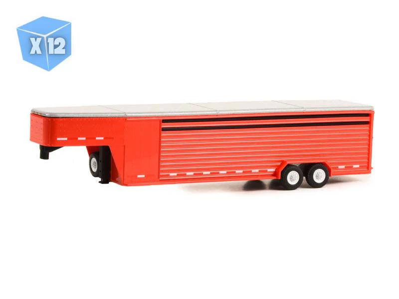 12 PACK 26-Foot Continuous Gooseneck Livestock Trailer - Red (Hitch & Tow Trailers) Diecast Scale 1:64 Model - Greenlight 30423