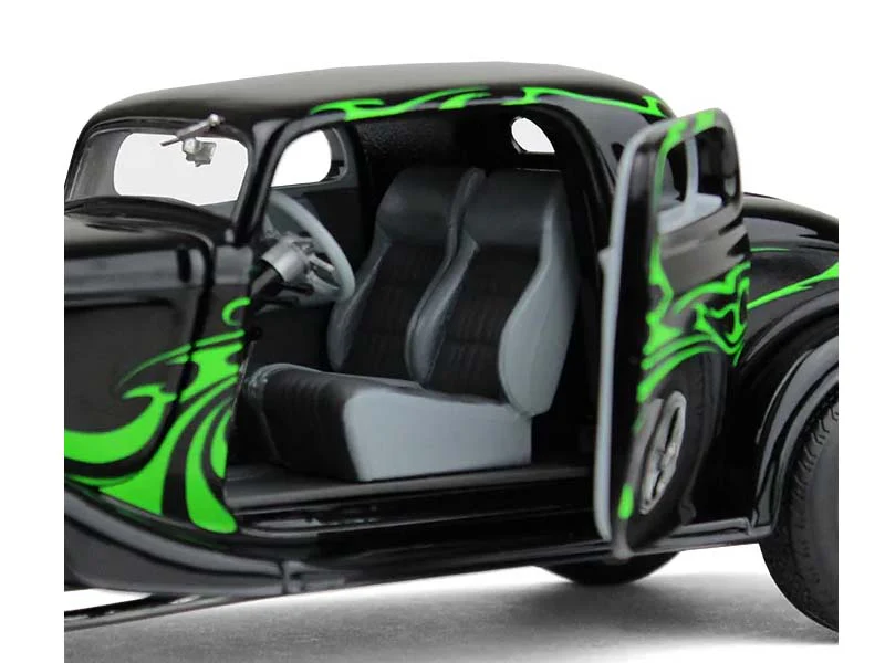 1934 Ford Coupe Street Rod - Black w/ Lime Green Diecast 1:25 Scale Model - First Gear 40-0382 - Image 4