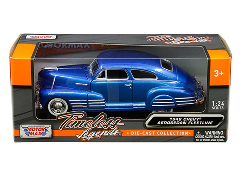 1948 Chevrolet Aerosedan Fleetline - Blue (Timeless Legends) Diecast 1:24 Scale Model - Motormax 73266BL - Image 2