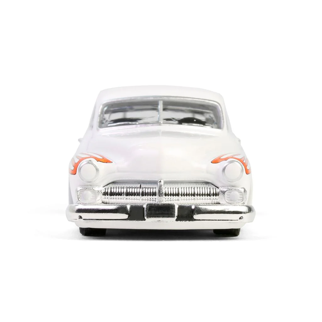 1950 Mercury Eight Coupe - Matte White w/ Metallic Orange Scallops (California Lowriders Series 6) Diecast 1:64 Scale Model - Greenlight 63070B - Image 6