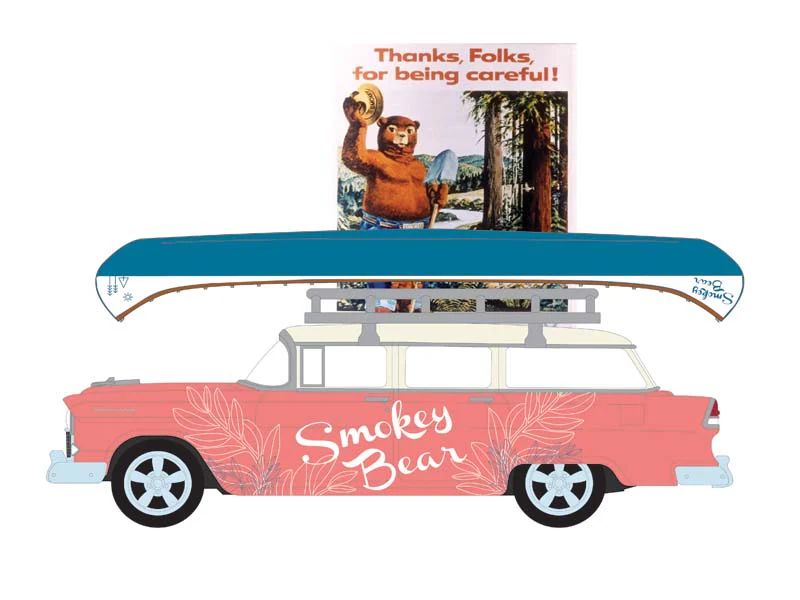 1955 Chevrolet Two-Ten Townsman w/ Roof Rack & Canoe (Smokey Bear Series 4) Diecast 1:64 Scale Model - Greenlight 38070A - Image 10