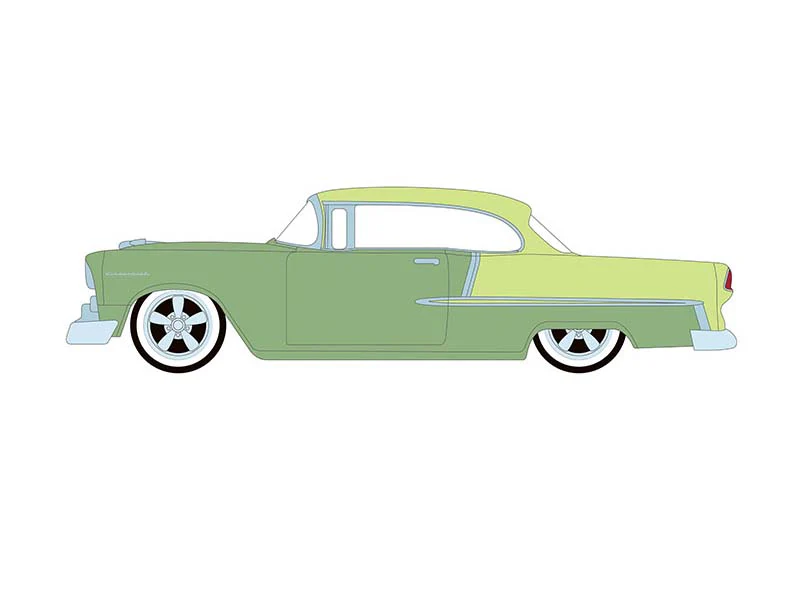 1956 Chevrolet Bel Air Lowrider - Crocus Yellow & Laurel Green Two-Tone (California Lowriders Series 7) Diecast 1:64 Scale Model - Greenlight 63080A - Image 2