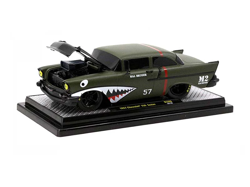 1957 Chevrolet 150 Sedan Shark face – Matte Green (Release 109B) Diecast 1:24 Scale Model - M2 Machines 40300-109B