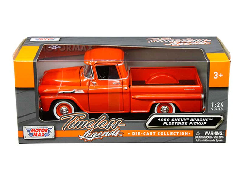 1958 Chevrolet Apache Fleetside Pickup - Orange (Timeless Legends) Diecast 1:24 Model Truck - Motormax 79311OR - Image 2