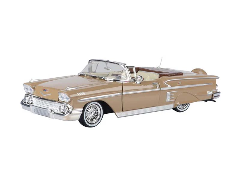 1958 Chevrolet Impala Convertible Lowrider - Tan Brown (Get Low) Diecast 1:24 Scale Model - Motormax 79025TBRN