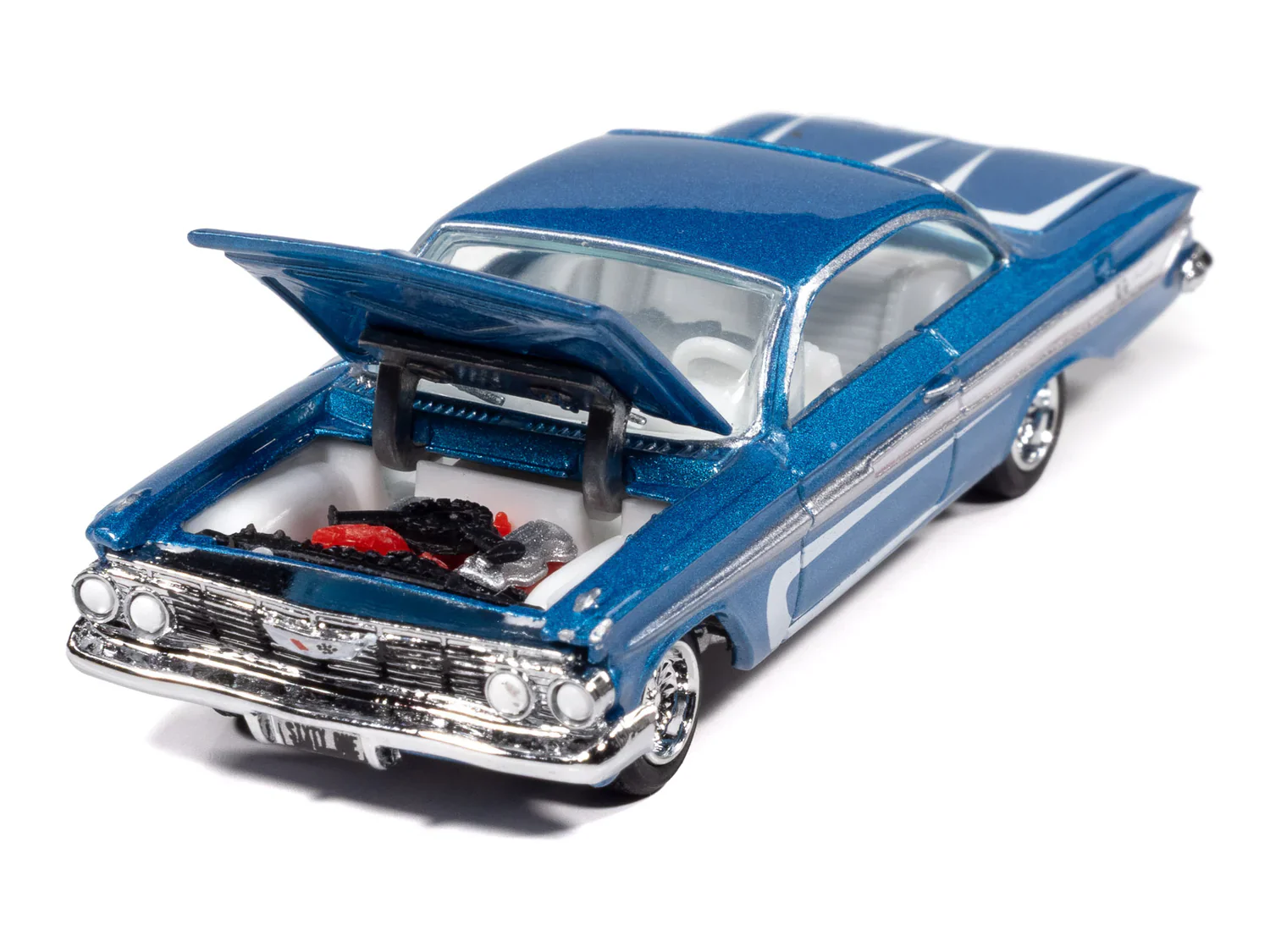 1961 Chevy Impala SS 409 - Scrapin’ - Metallic Blue w/ White (Street Freaks) Diecast 1:64 Scale Model - Johnny Lightning JLSP406B - Image 3