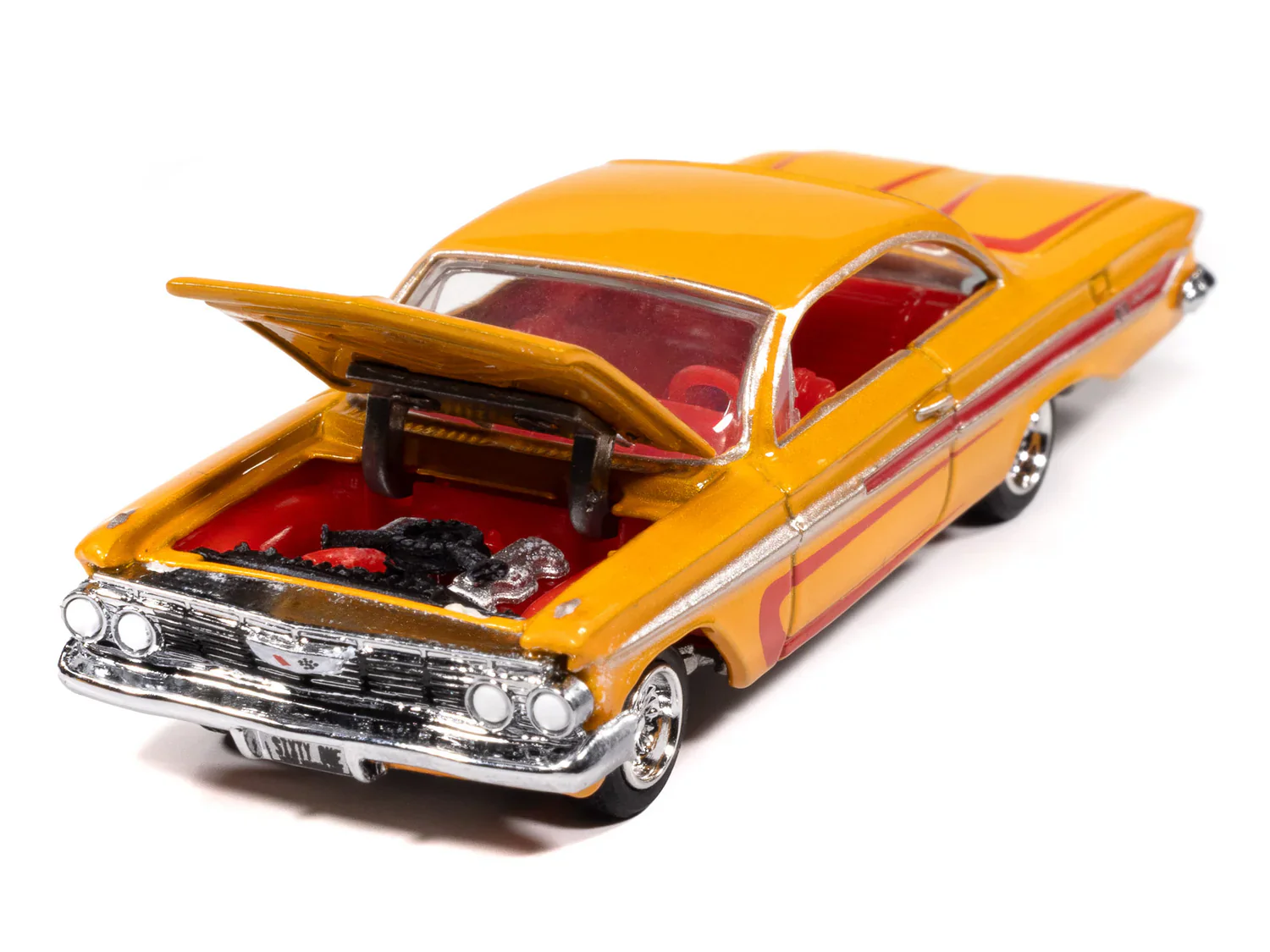 1961 Chevy Impala SS 409 - Scrapin’ - Metallic Yellow w/ Red (Street Freaks) Diecast 1:64 Scale Model - Johnny Lightning JLSP406A - Image 3