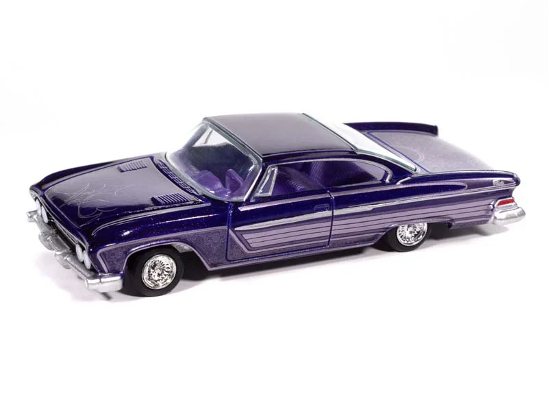 1961 Dodge Phoenix Lowrider Purple Sky Metallic w/ Lowrider Graphics Diecast 1:64 Scale Model - Auto World AWSP195B