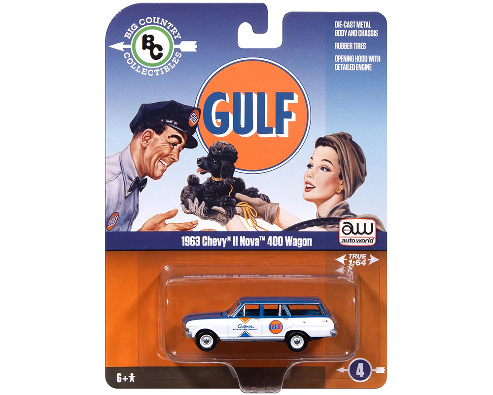 1963 Chevrolet II Wagon GULF (Big Country Collection 2025) Diecast 1:64 Scale Model - Auto World AWSP201 - Image 2
