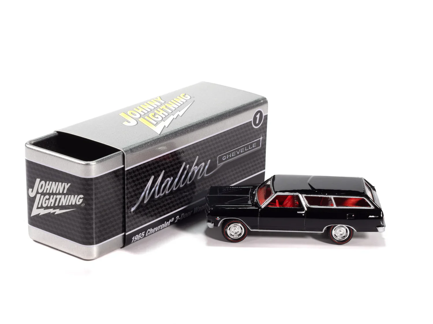 1965 Chevy 2-Door Wagon (Black) w/ Collector Tin Diecast 1:64 Scale Model - Johnny Lightning JLCT017 - Image 3