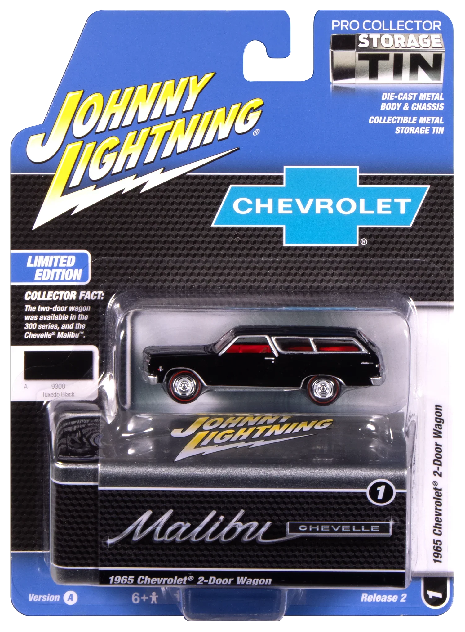 1965 Chevy 2-Door Wagon (Black) w/ Collector Tin Diecast 1:64 Scale Model - Johnny Lightning JLCT017 - Image 4