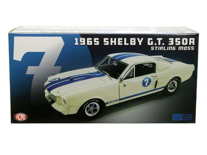 1965 Ford Mustang Shelby GT350R #7 Stirling Moss – White w/ Blue Stripes (Limited 1 of 516) Diecast 1:18 Scale Model - ACME A1801814 - Image 3