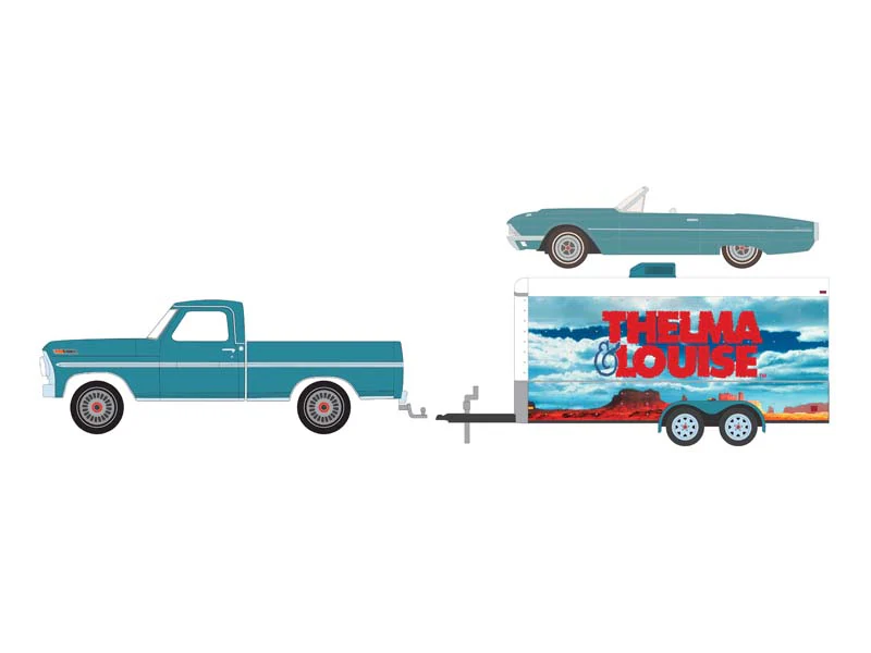 1966 Ford Thunderbird Convertible w/ 1967 Ford F-250 & Car Hauler (Hollywood Hitch & Tow Series 13) Diecast 1:64 Scale Models - Greenlight 31180B - Image 6