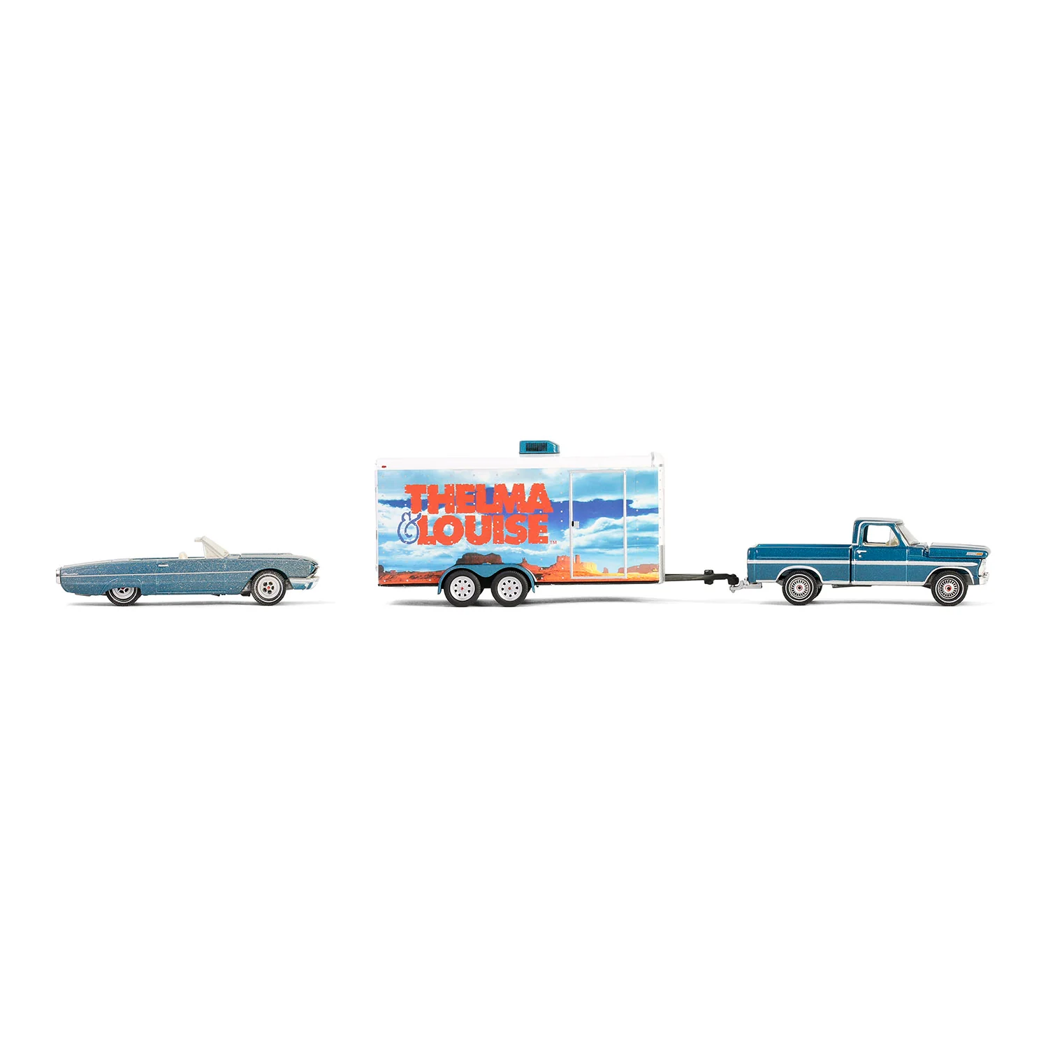 1966 Ford Thunderbird Convertible w/ 1967 Ford F-250 & Car Hauler (Hollywood Hitch & Tow Series 13) Diecast 1:64 Scale Models - Greenlight 31180B - Image 8