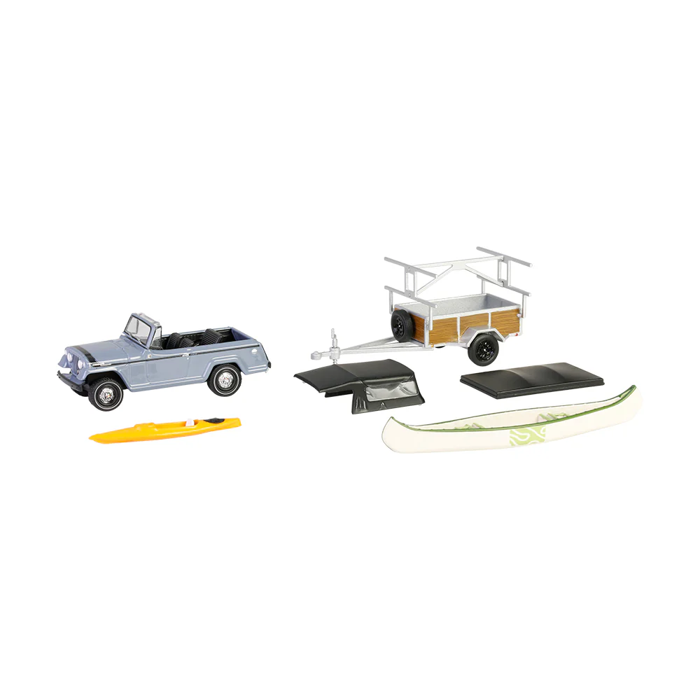 1968 Jeep Jeepster Commando SC-1 w/ Trailer, Rack, Canoe and Kayak (Hitch & Tow Series 32) Diecast 1:64 Scale Model - Greenlight 32320B - Image 3