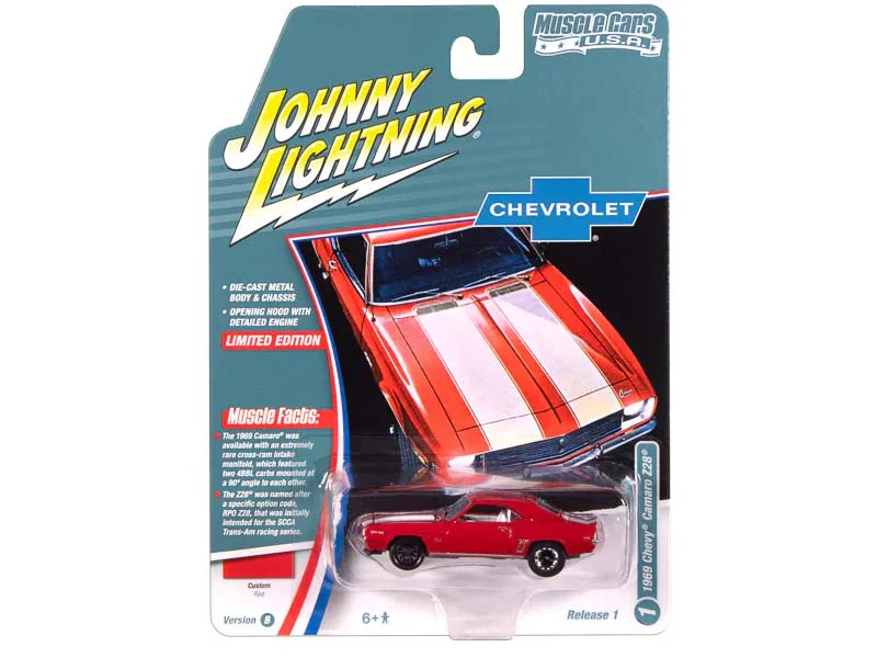 1969 Chevrolet Camaro Z28 Red w/ White Stripes Diecast 1:64 Scale Model - Johnny Lightning JLMC034B - Image 2