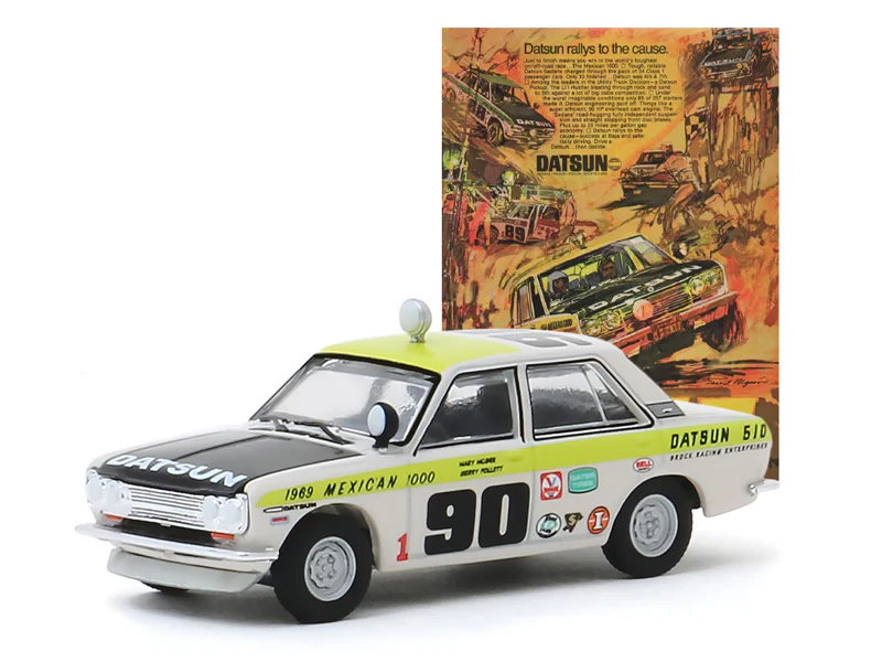 1969 Datsun 510 4-Door Sedan #90 - 1969 Mexican 1000 - Rallys To The Cause (Vintage Ad Cars Series 1) Diecast 1:64 Model Car - Greenlight 39020B