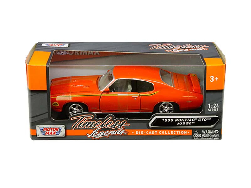 1969 Pontiac GTO Judge - Orange w/ Stripes (Timeless Legends) Diecast 1:24 Scale Model Car - Motormax 73242OR - Image 2