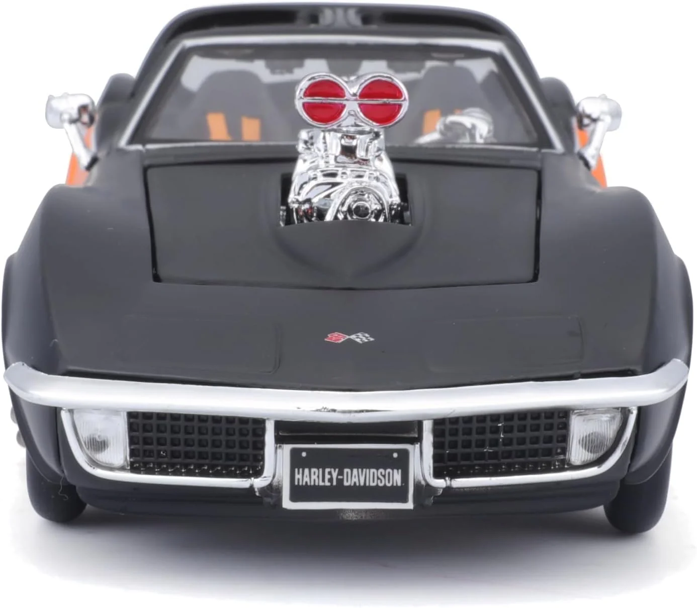 1970 Chevrolet Corvette - Black / Orange (Harley-Davidson Custom) Diecast 1:24 Scale Model - Maisto 32193BKOR - Image 4