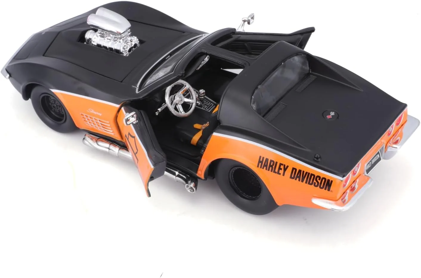 1970 Chevrolet Corvette - Black / Orange (Harley-Davidson Custom) Diecast 1:24 Scale Model - Maisto 32193BKOR - Image 5