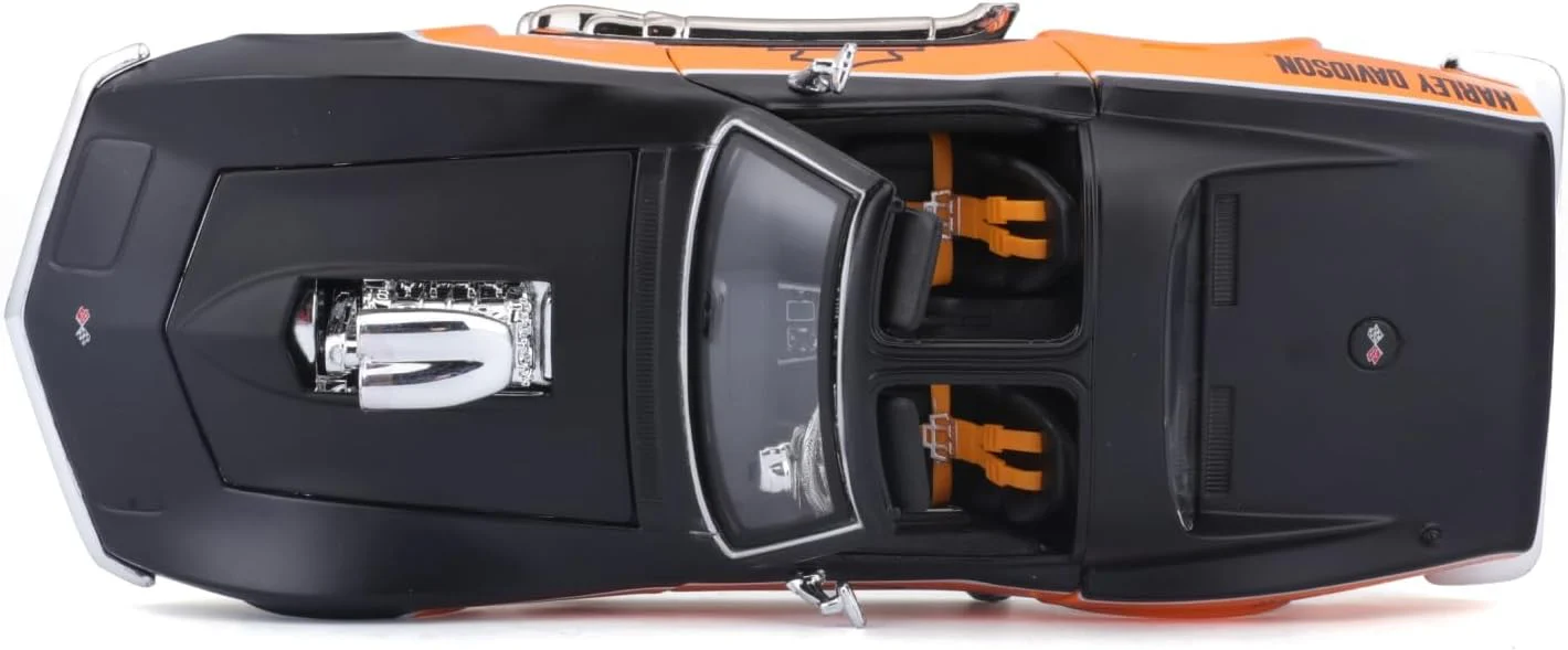 1970 Chevrolet Corvette - Black / Orange (Harley-Davidson Custom) Diecast 1:24 Scale Model - Maisto 32193BKOR - Image 6
