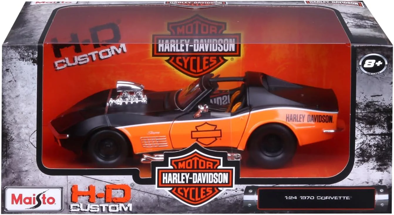 1970 Chevrolet Corvette - Black / Orange (Harley-Davidson Custom) Diecast 1:24 Scale Model - Maisto 32193BKOR - Image 7