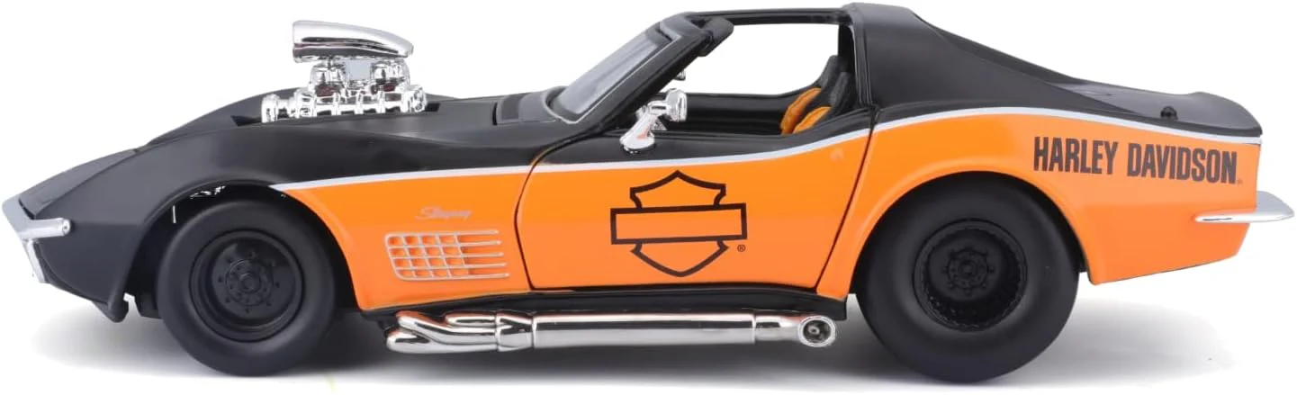 1970 Chevrolet Corvette - Black / Orange (Harley-Davidson Custom) Diecast 1:24 Scale Model - Maisto 32193BKOR - Image 8