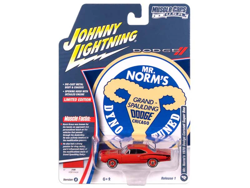 1970 Dodge Coronet Super Bee - Hemi Orange w/ Black Stripes Diecast 1:64 Scale Model - Johnny Lightning JLMC034A - Image 2