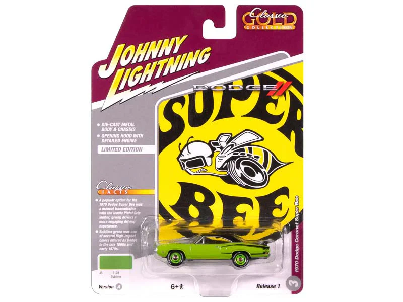 1970 Dodge Super Bee - Sublime w/ Flat Black Roof Diecast 1:64 Scale Model - Johnny Lightning JLCG033A - Image 2