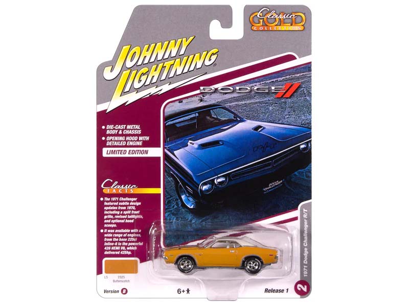 1971 Dodge Challenger R/T Butterscotch w/ White Diecast 1:64 Scale Model - Johnny Lightning JLCG033B - Image 2