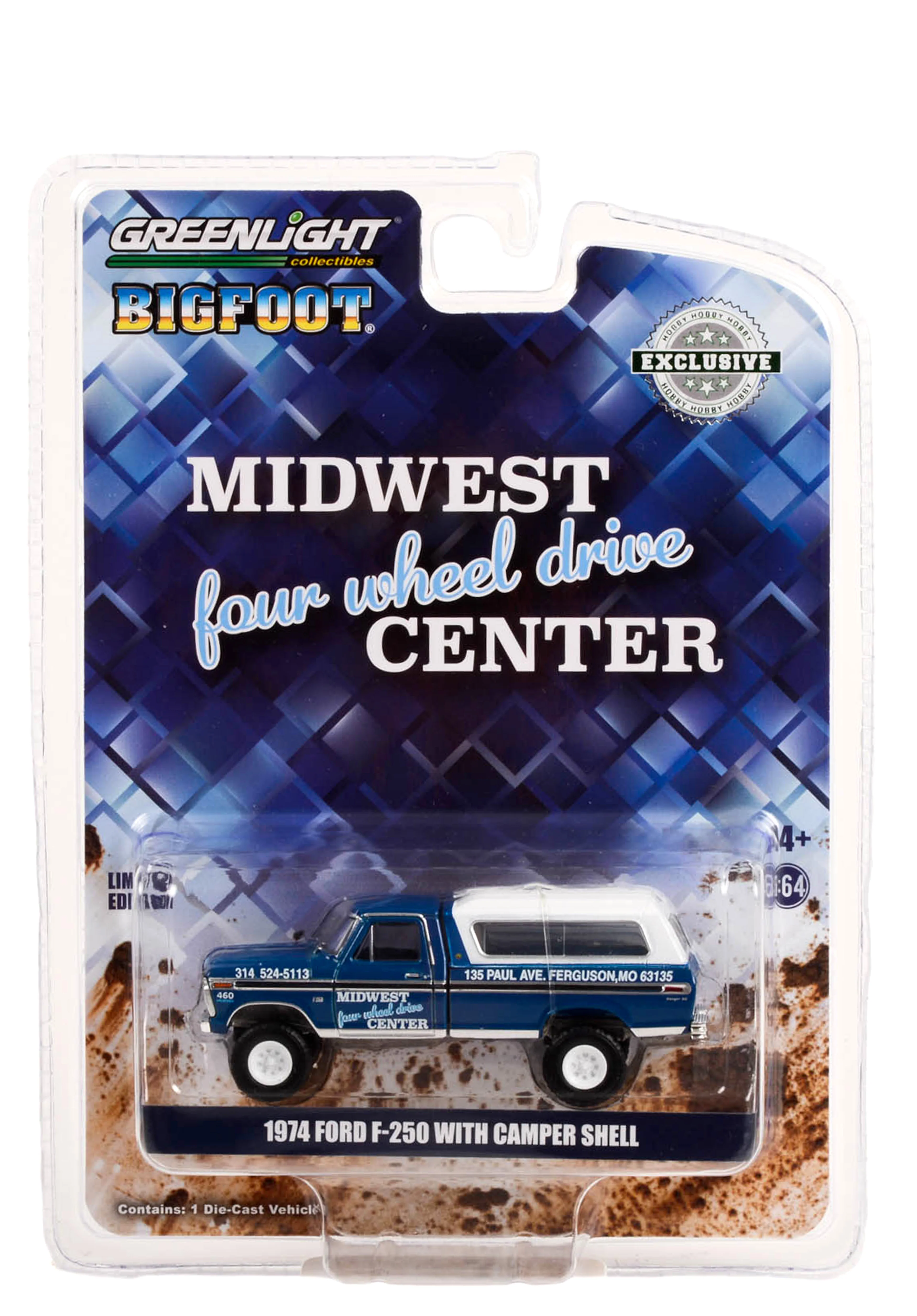 1974 Ford F-250 w/ Camper Shell - Midwest Four Wheel Drive Center Diecast 1:64 Scale Model - Greenlight 30345 - Image 2