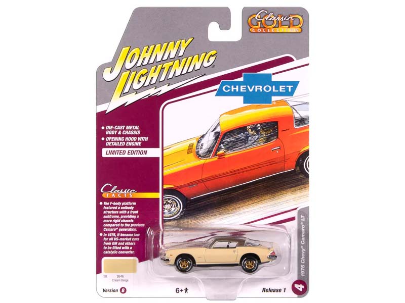 1975 Chevrolet Camaro - Cream Beige w/ Brown Roof Diecast 1:64 Scale Model - Johnny Lightning JLCG033B - Image 2