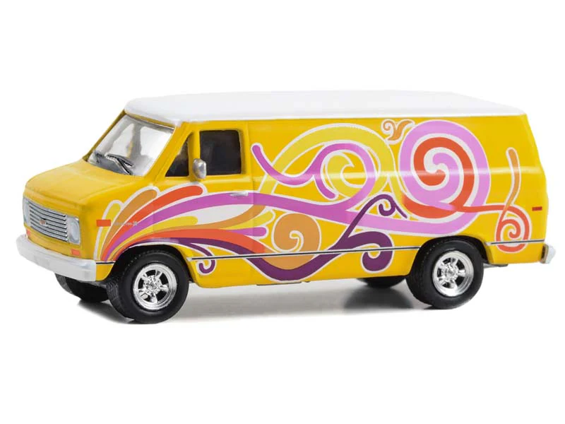 1976 Chevrolet G20 Custom Van Yellow w/ Swirls - Vannin' Diecast 1:64 Scale Model - Greenlight 30476