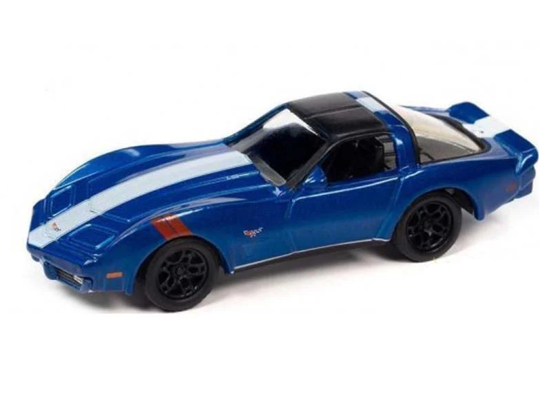 1979 Chevrolet Corvette – Blue White Stripe (Classic Gold 2023 Release 1 Version B) Diecast 1:64 Scale Model - Johnny Lightning JLSP324B