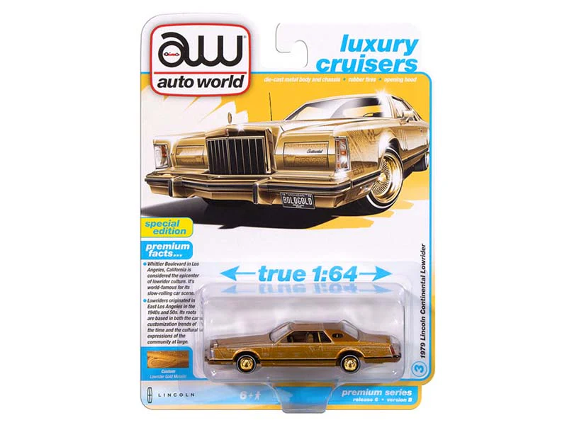 1979 Lincoln Continental Lowriders – Gold – Special Edition (Luxury Cruisers) Diecast 1:64 Scale Model - Auto World AWSP175B - Image 2