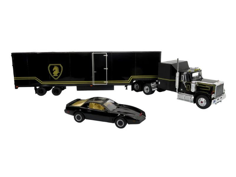 1980 GMC General Tractor w/ Trailer & 1982 Pontiac Firebird Trans Am: Knight Set Diecast 1:43 Scale Model - Iconic Replicas 43-0639