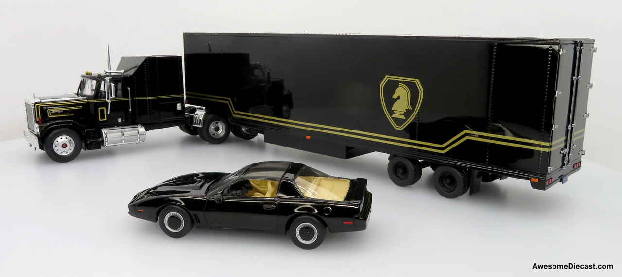 1980 GMC General Tractor w/ Trailer & 1982 Pontiac Firebird Trans Am: Knight Set Diecast 1:43 Scale Model - Iconic Replicas 43-0639 - Image 11
