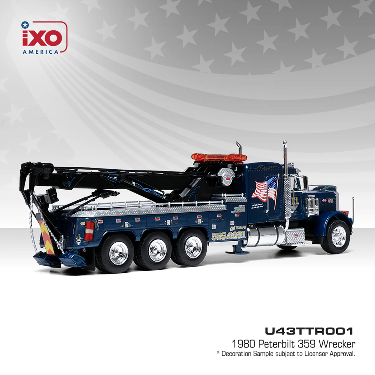 1980 Peterbilt 359 Wrecker - Blue w/ Eagle Diecast 1:43 Scale Model - IXO America U43TTR001 - Image 2
