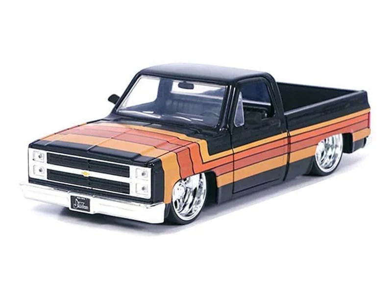 1985 Chevrolet C10 Pickup w/ Paradox Wheels – Black w/ Stripes (Just Trucks) Diecast 1:24 Scale Model - Jada 35854