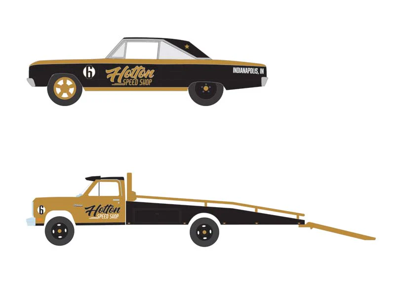1985 Dodge Ram D350 Ramp Truck w/ 1965 Dodge Coronet Hotton Speed Shop (H.D. Trucks Series 26) Diecast 1:64 Scale Model - Greenlight 33260A - Image 11