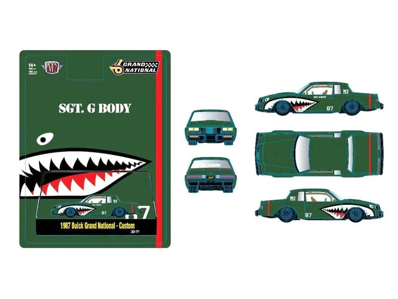 1987 Buick Grand National Shark Mouth – Primer Green Diecast 1:64 Scale Model - M2 Machines 31500-HS55 - Image 3