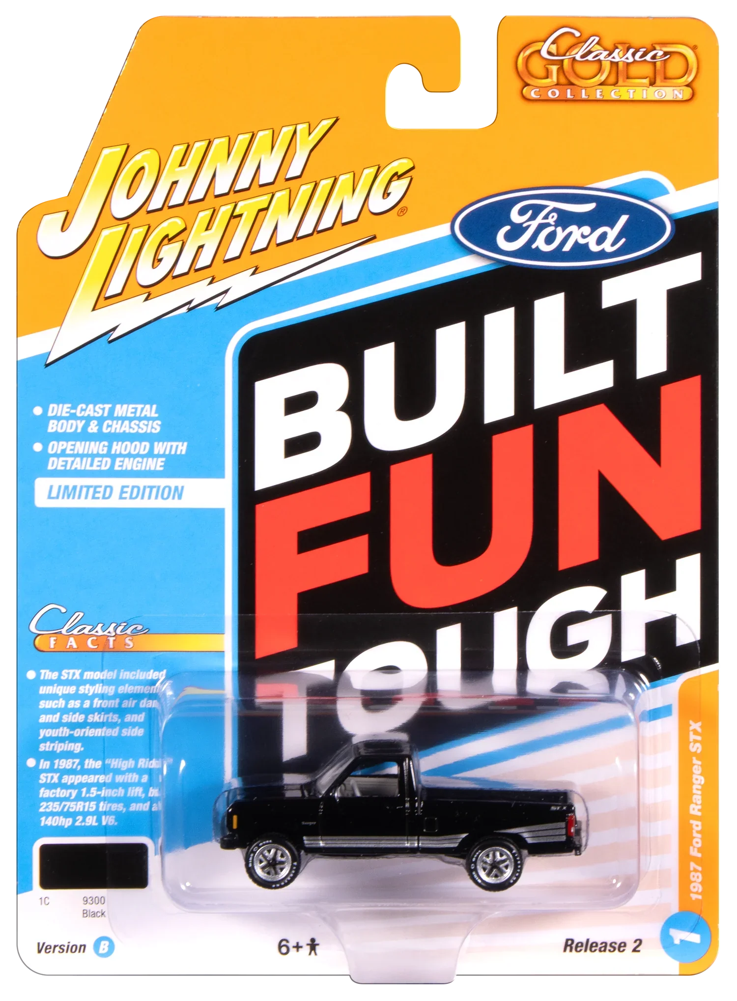 1987 Ford Ranger STX Alpine Black w/ Silver STX Stripes (Classic Gold) Diecast 1:64 Scale Model - Johnny Lightning JLCG037 - Image 3