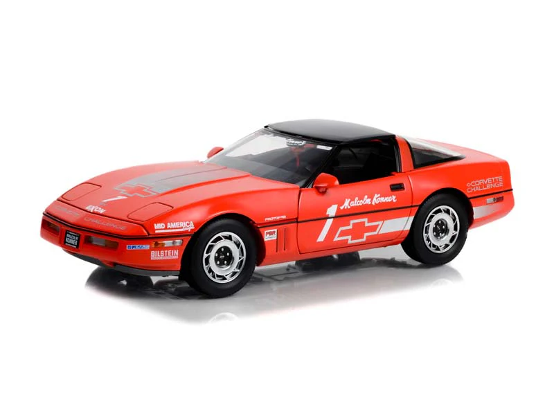 1988 Chevrolet Corvette C4 - Red w/ Silver Stripes - #1 Malcolm Konner Corvette Challenge Race Car Diecast 1:18 Scale Model - Greenlight 13645