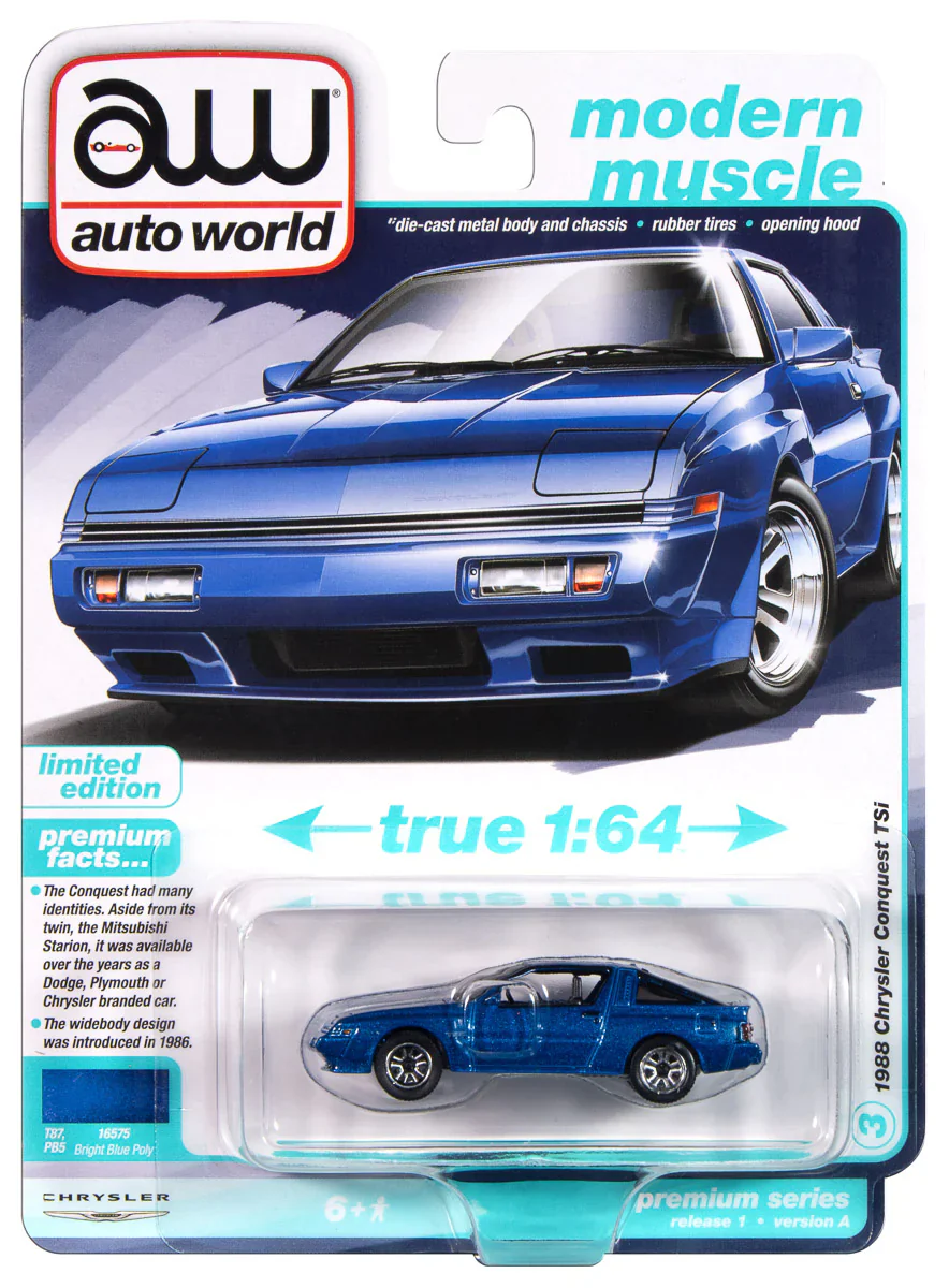 1988 Chrysler Conquest TSi Bright Blue Metallic (Premium 2025 Release Version A) Diecast 1:64 Scale Model - Auto World AWSP187A - Image 2