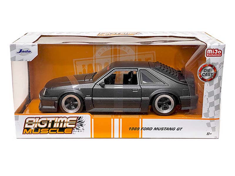 1989 Ford Mustang GT - Matte Black (Bigtime Muscle) Diecast 1:24 Scale Model - Jada 33605MJ - Image 2