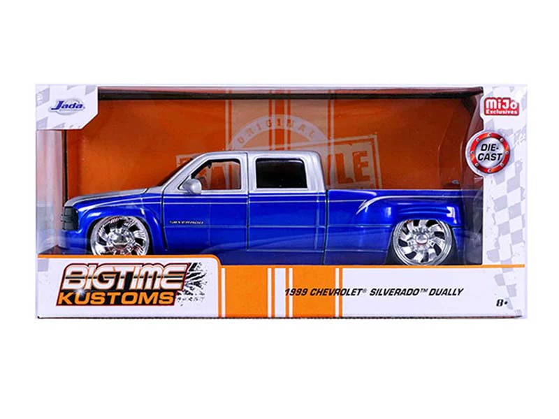 1999 Chevrolet Silverado Dually Custom KMC Wheels – Two Tone Blue w/ Silver (Bigtime Kustoms) Diecast 1:24 Scale Model - Jada 35588 - Image 2
