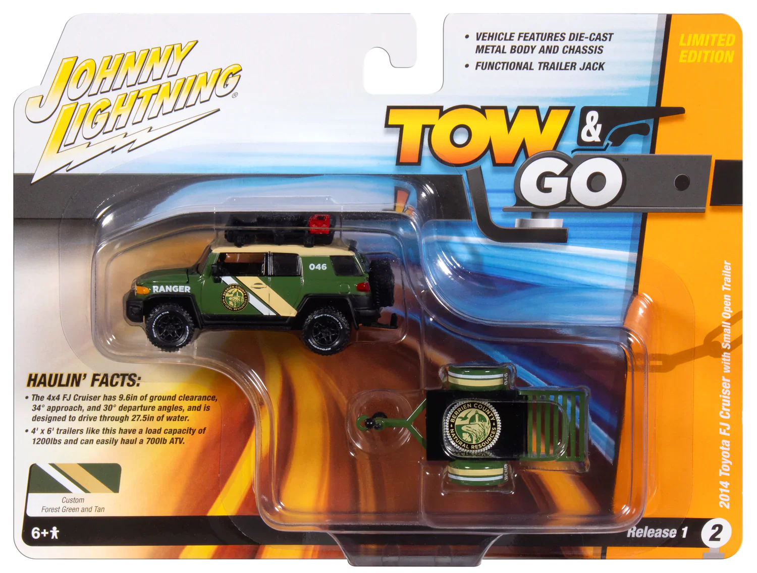 2014 Toyota FJ Cruiser w/ Small Open Trailer (Tow and Go) Diecast 1:64 Scale Model - Johnny Lightning JLBT022 - Image 4