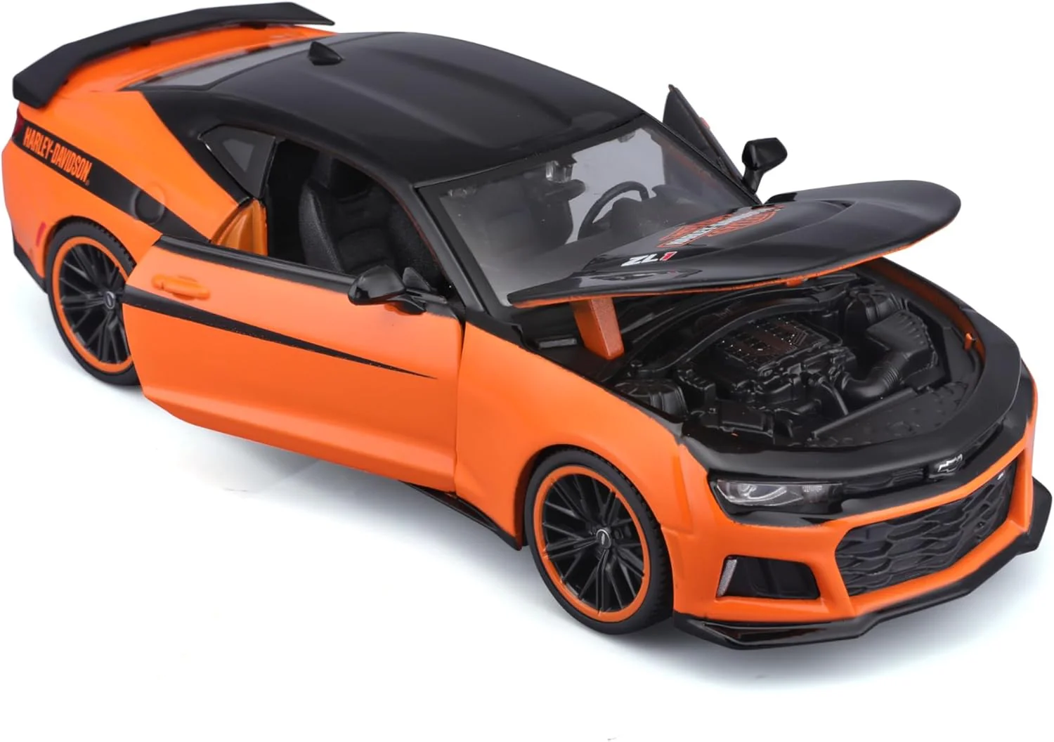 2017 Chevrolet Camaro ZL1 - Orange w/ Black Top (Harley-Davidson Custom) Diecast 1:24 Scale Model - Maisto 32271OR - Image 3